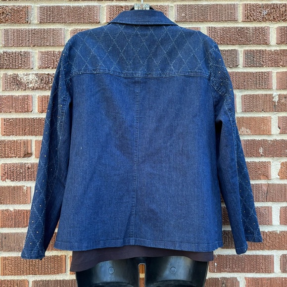 Alfred Dunner Women's Studded Zip Up Denim Blue Jean Collared Jacket Size 12P - Picture 6 of 9